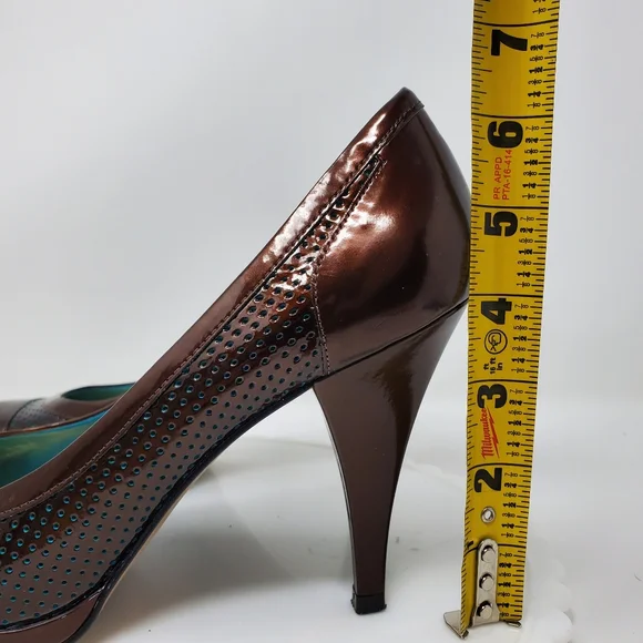 Antonio Melani Leather Heels Metallic Brown w/ Teal Polka Dots Sz 8.5 EUC - Picture 8 of 9